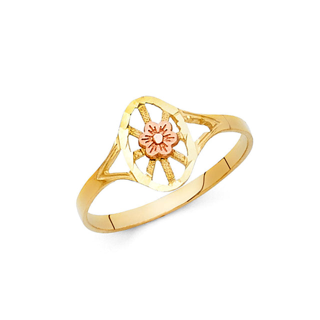 14K Two-Tone Gold Oval Openwork Flower Ring
