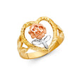 14K Tri-Color Gold Heart Frame Rose Ring
