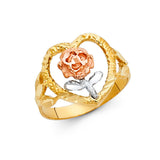 14K Tri-Color Gold Heart Frame Rose Ring