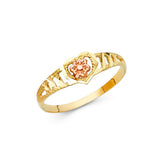 14K Two-Tone Gold Petite Heart Flower Ring