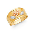 14K Tri-Color Gold Rose Blossom Wide Band Ring