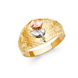 14K Tri-Color Gold Diamond-Cut Dome Rose Flower Ring