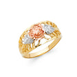 14K Tri-Color Gold Three-Bloom Flower Cluster Ring