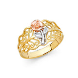 14K Tri-Color Gold Filigree Rose Flower Ring
