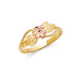 14K Two-Tone Gold Rope Rose & Leaf Flower Ring