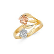 14K Tri-Color Gold Two-Flower Bypass Vine Ring