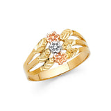 14K Tri-Color Gold Oval-Frame Rose Flower Ring