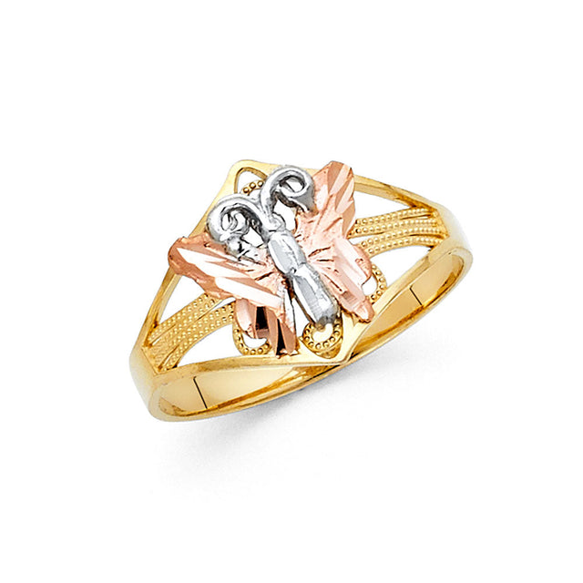 14K Two-Tone Gold Diamond-Cut Butterfly Split-Shank Ring