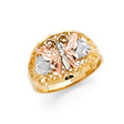 14K Tri-Color Gold Domed Filigree Butterfly Ring
