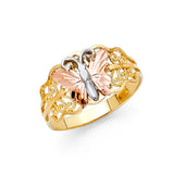 14K Tri-Color Gold Scrollwork Butterfly Ring