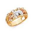14K Tri-Color Gold Lucky Elephant & Horseshoe Ring