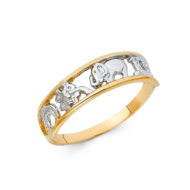 14K Two-Tone Gold Lucky Elephant Band Ring