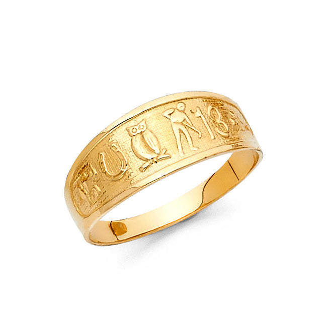 14K Yellow Gold Lucky Symbols Band Ring