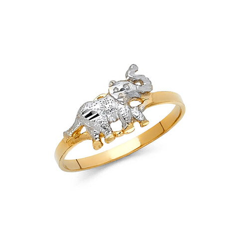 14K Two-Tone Gold Diamond-Cut Elephant Ring
