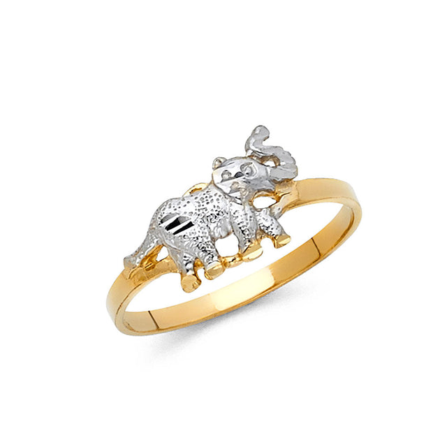 14K Two-Tone Gold Diamond-Cut Elephant Ring