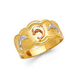 14K Tri-Color Gold Dolphin Scalloped Ring