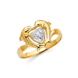 14K Two-Tone Gold Dolphin & Heart Ring
