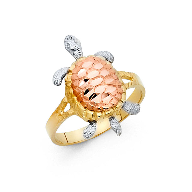 14K Tricolor Gold Sea Turtle Ring