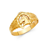 14K Yellow Gold Nugget Horseshoe Men’s Ring