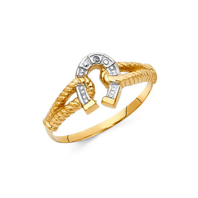 14K Two-Tone Gold Double Horseshoe Men’s Ring