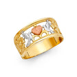 14K Tricolor Gold Filigree Heart Band Ring