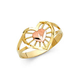14K Two-Tone Gold Rose Heart Sunburst Openwork Ring