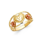 14K Two-Tone Gold Diamond-Cut Heart and Flower Ring