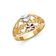 14K Tricolor Gold Diamond-Cut Filigree Double Heart Ring