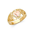 14K Two-Tone Gold Rose Heart Filigree Dome Ring