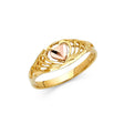 14K Two-Tone Gold Rose Heart Openwork Ring