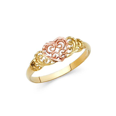 14K Two-Tone Gold Filigree Scroll Heart Ring