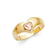 14K Two-Tone Gold Rose Heart Dome Band Ring