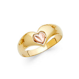 14K Two-Tone Gold Rose Heart Dome Band Ring