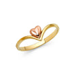 14K Two-Tone Gold Rose Heart Chevron Ring