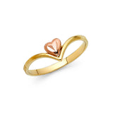 14K Two-Tone Gold Rose Heart Chevron Ring