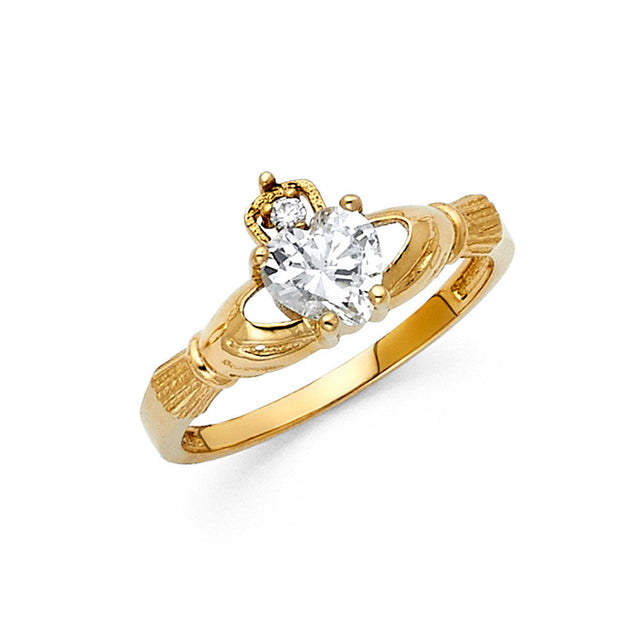 14K Yellow Gold Claddagh Heart Ring