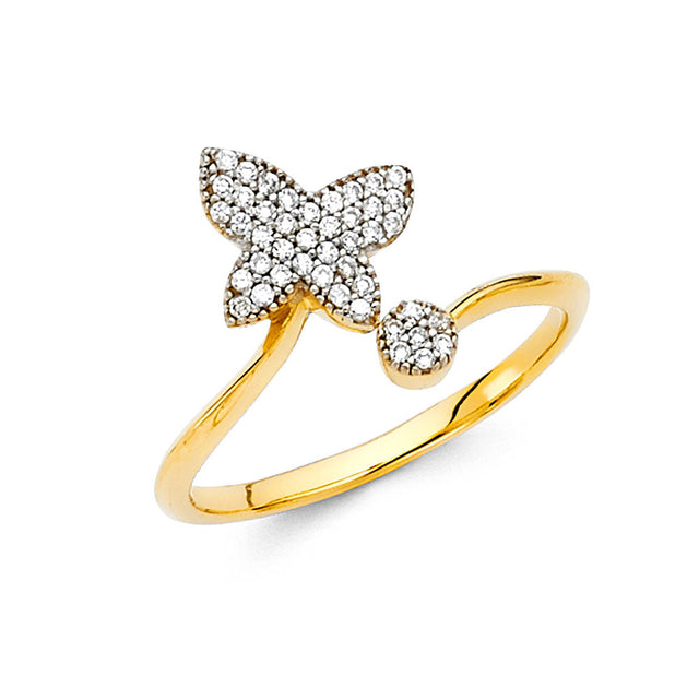 14K Two-Tone Gold Pavé Butterfly Bypass Ring