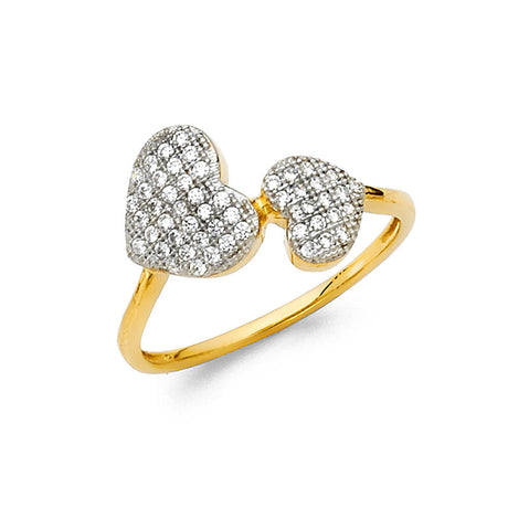 14K Two-Tone Gold Double Pavé Heart Ring