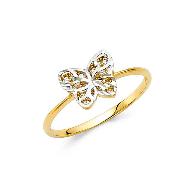 14K Two-Tone Gold Diamond-Cut Butterfly Ring