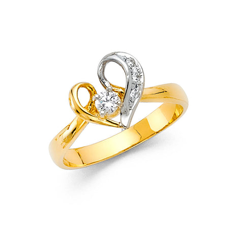 14K Yellow Gold Ribbon Heart Ring