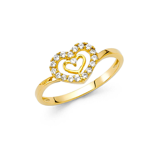 14K Yellow Gold Heart Halo Ring