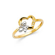 14K Two-Tone Gold Heart and Flower Ring
