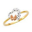 14K Tricolor Gold Heart and Butterfly Ring