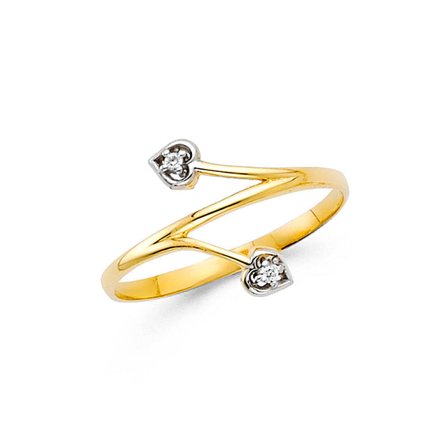 14K Two-Tone Gold Twin Heart Bypass Ring
