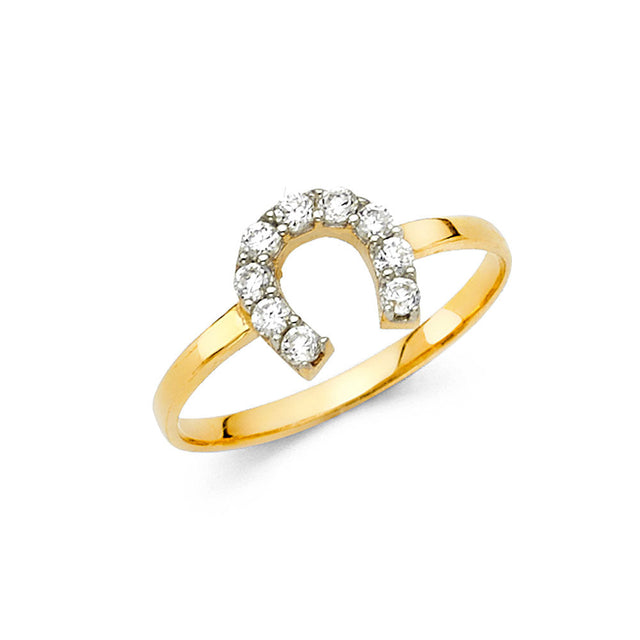 14K Two-Tone Gold Pavé Horseshoe Ring