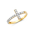 14K Two-Tone Gold Sideways Cross Ring with Stone-Set Shoulders