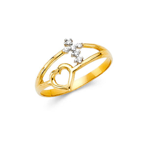 14K Two-Tone Gold Open Heart Five-Stone Ring