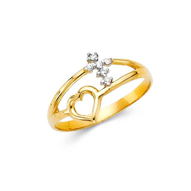 14K Two-Tone Gold Open Heart Five-Stone Ring