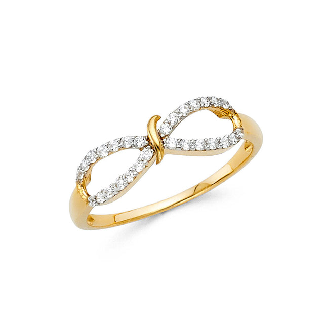 14K Two-Tone Gold Twisted Pavé Infinity Ring