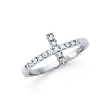 14K White Gold Pavé Sideways Cross Ring